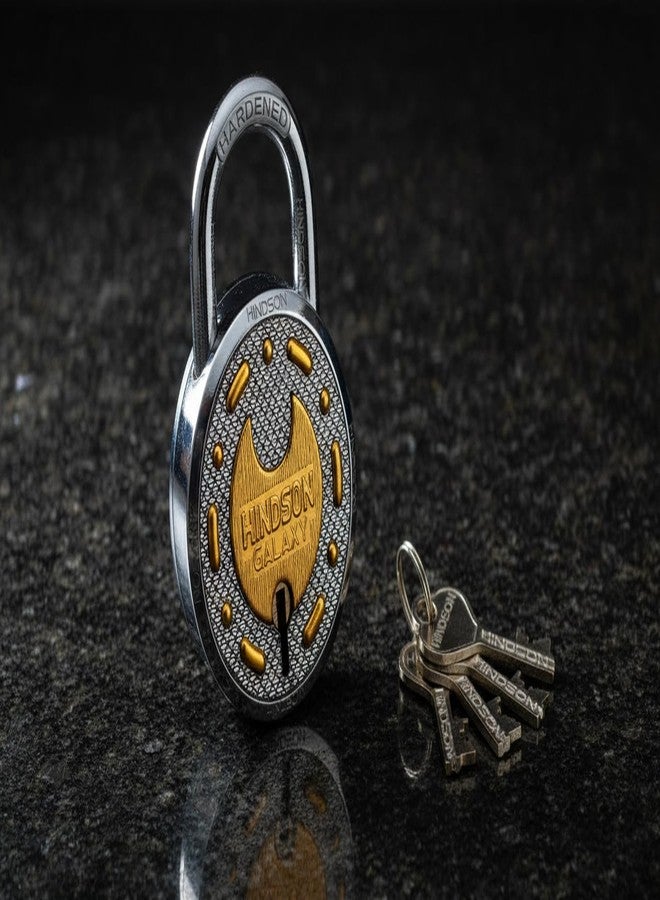 HINDSON Galaxy Brass Lock and Key Round 65mm with 6 Key, Steel Double Locking, 8 Lever Padlock for Door, Gate, Shutter (Finish Gold) - Image 3